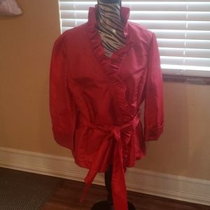 Silky red fluffy blouse